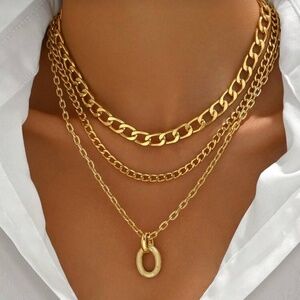 Gold 1pc Layered Chain Necklace Layered Pendant Necklace